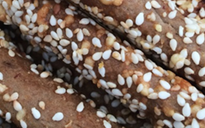 Rye grissini with bacon and kefalotyri cheese