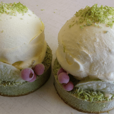 Matcha Tart with Biscotto-Lemon Ice Cream