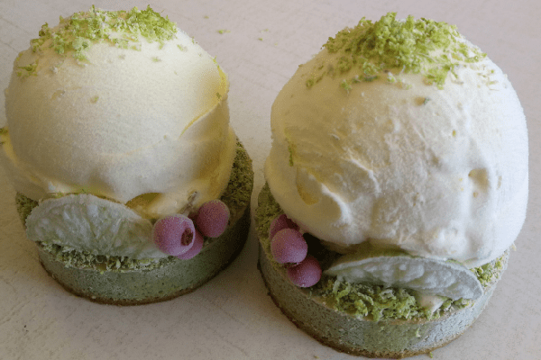 Matcha Tart with Biscotto-Lemon Ice Cream