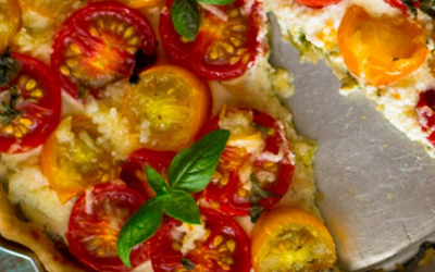 Pesto, cherry tomatoes & cheese tart