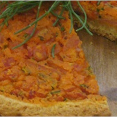 Red pepper paste & bacon tart